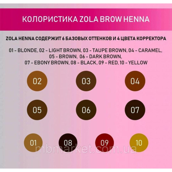 Хна професійна для брів ZOLA 5 гр (04 CARAMEL)
