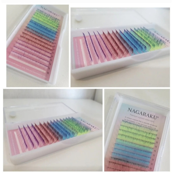Вії Nagaraku Neon - ombre mix (4 кольори, 12 мм) 0.07D Нагараку омбре неон мікс Вії Nagaraku Neon - ombre mix (4 кольори, 12 мм) 0.07D Нагараку омбре неон мікс