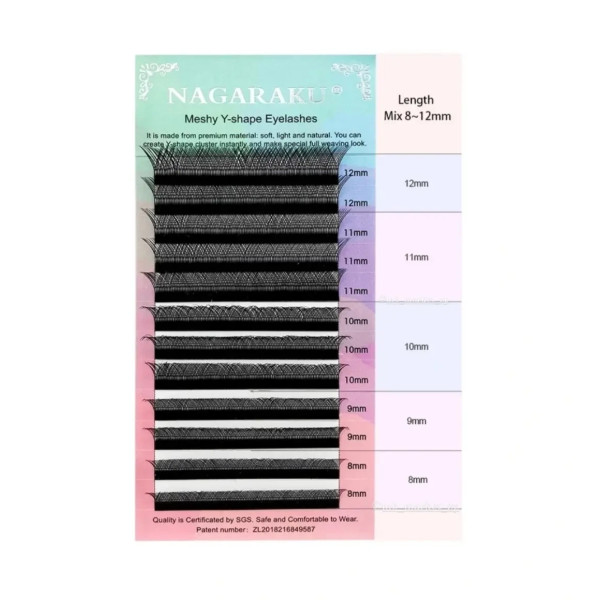 Вії Nagaraku (2D) Y - вигин C 0.07 mix (8-15мм) Нагараку пучки мікс Вії Nagaraku (2D) Y - вигин C 0.07 mix (8-15мм) Нагараку пучки мікс