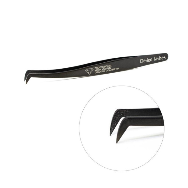 Пінцет для нарощування вій Чобіток Diamond Design Lashes, чорний (15)