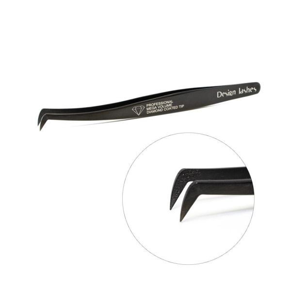 Пінцет для нарощування вій Чобіток Diamond Design Lashes, чорний (15)
