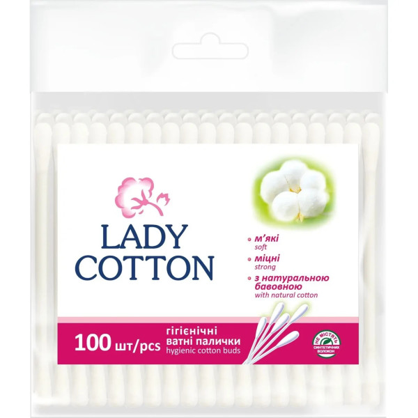 Ватні палички для вух у поліетиленовому пакеті "Lady Cotton" 100шт Ватні палички для вух у поліетиленовому пакеті "Lady Cotton" 100шт