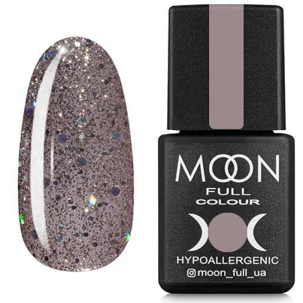 Гель-лак Moon Full color Gel polish №323 серебристо-бежевый с разноцветным глитером, 8 мл