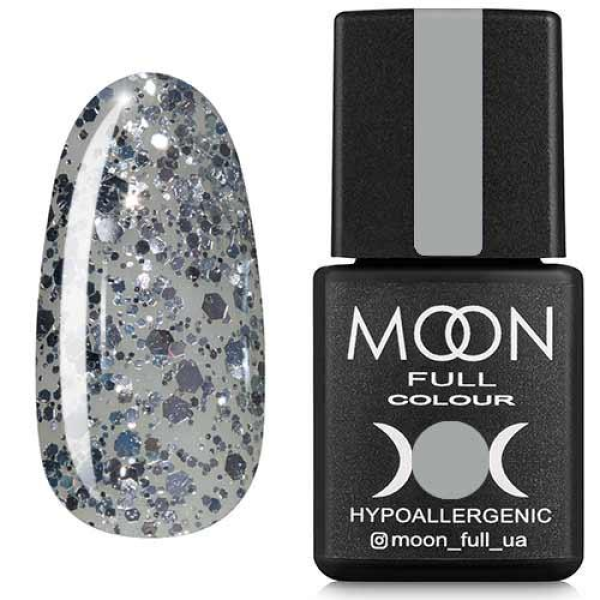 Гель-лак Moon Full color Gel polish №327 серебряный глитер на полупрозрачной основе, 8 мл