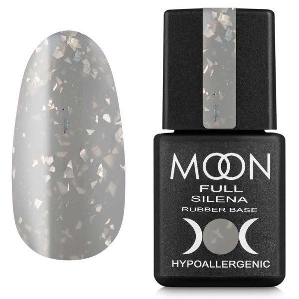 Камуфлирующая база - Moon Full Potal Rubber Base Silena №2037, 8 мл (светло-серый с серебрянной поталью)