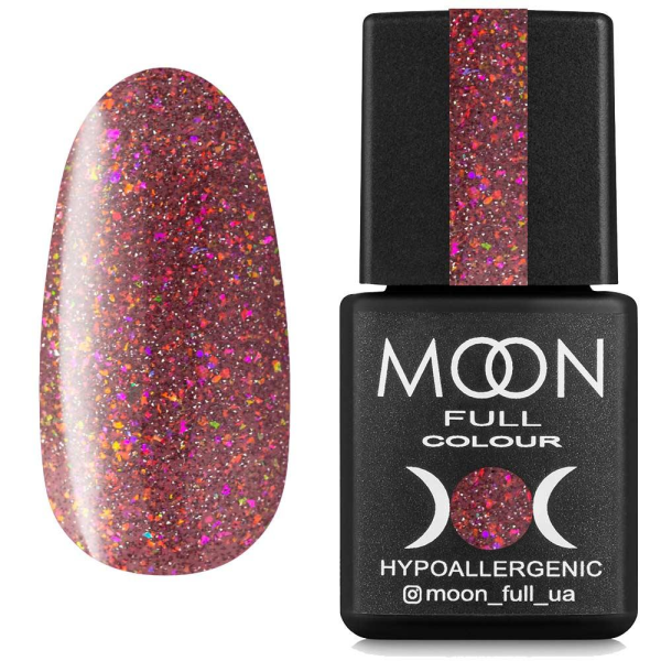 Светоотражающий гель-лак Moon Full Chrome Flake Disco №01 клубничный латте с разноцветным шиммером, 8 мл