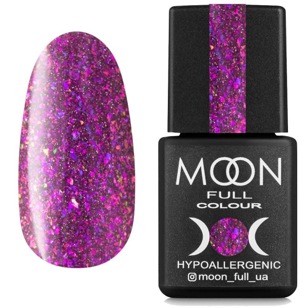 Светоотражающий гель-лак Moon Full Chrome Flake Disko №02 клубничный латте с разноцветным шиммером, 8 мл
