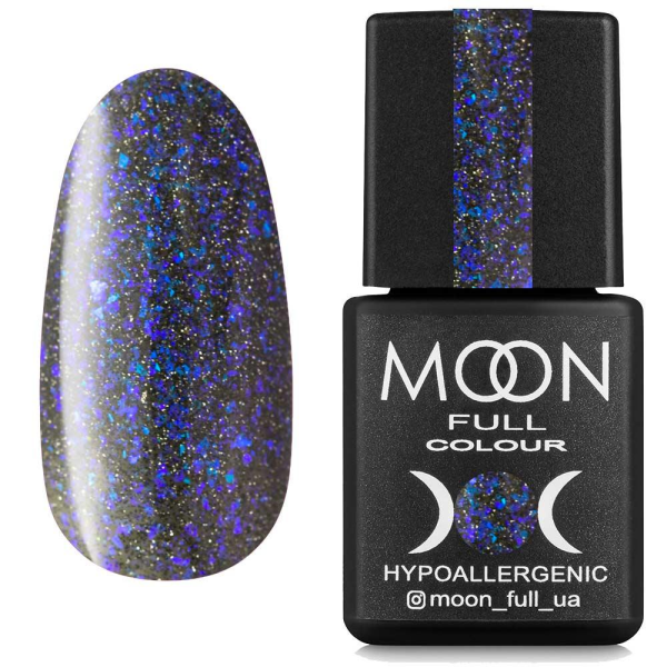 Светоотражающий гель-лак Moon Full Chrome Flake Disco №03 серо-синий с серебряным шиммером, 8 мл