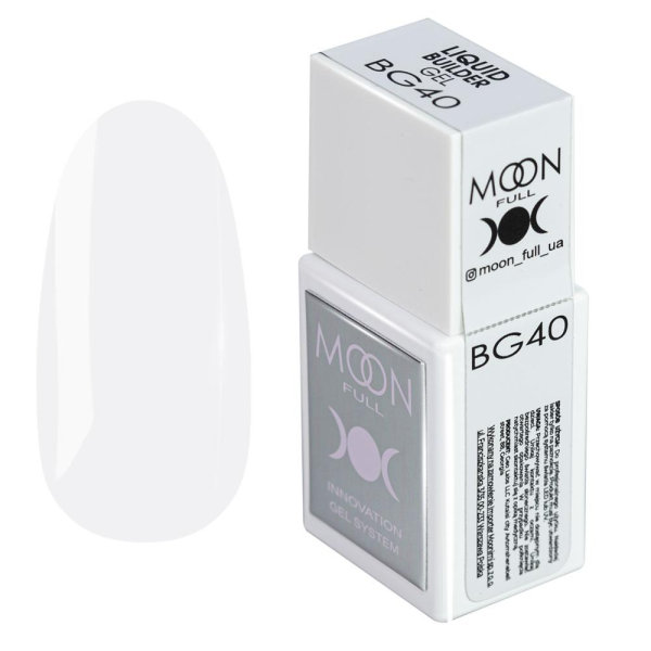 Моделюючий рідкий гель Moon Full Amazing Liquid Builder Gel №BG40 (білий), 15 мл