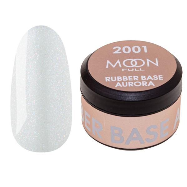 Камуфлирующая база - Moon Full Rubber Base Aurora №2001, 15 мл (белая с мелким шиммером)