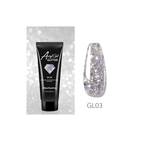 Полігель (акрігель) для нарощування нігтів AcrylGel GLITTER, 15мл (GL03)