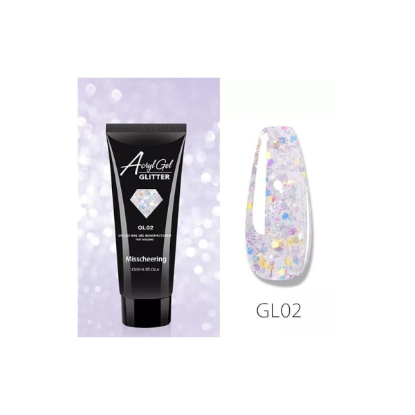 Полигель (акригель) для наращивания ногтей AcrylGel GLITTER, 15мл (GL02)