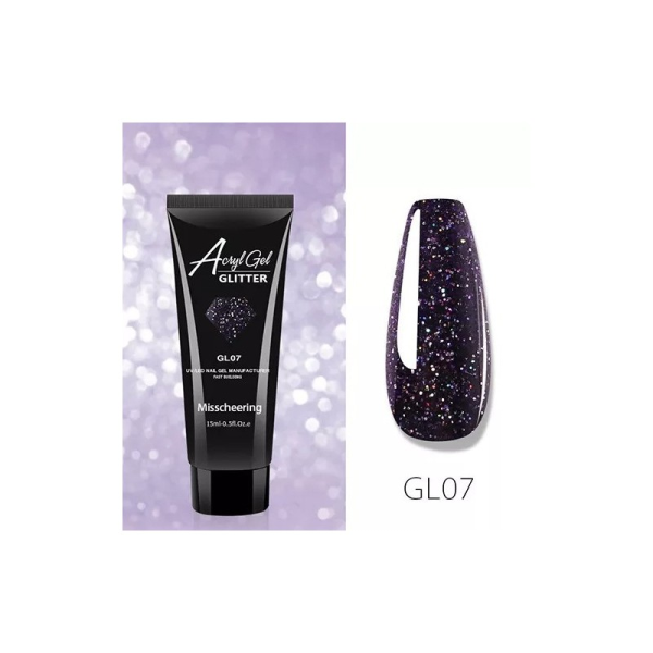 Полігель (акрігель) для нарощування нігтів AcrylGel GLITTER, 15мл (GL07)