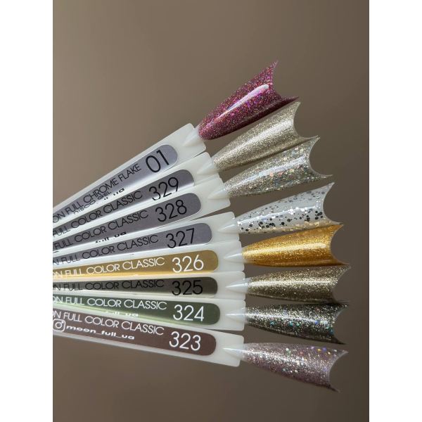 Гель-лак Moon Full color Gel polish №323 серебристо-бежевый с разноцветным глитером, 8 мл