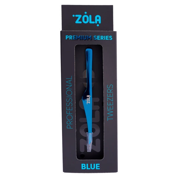 Пинцет скошенный профессиональный для бровей премиум серия ZOLA BLUE