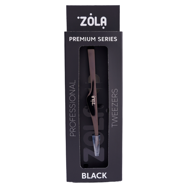 Пінцет скошений професійний для брів преміум серія ZOLA BLACK