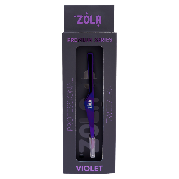 Пинцет скошенный профессиональный для бровей премиум серия ZOLA VIOLET