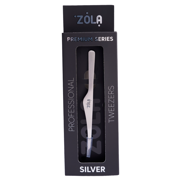 Пінцет скошений професійний для брів преміум серія ZOLA SILVER