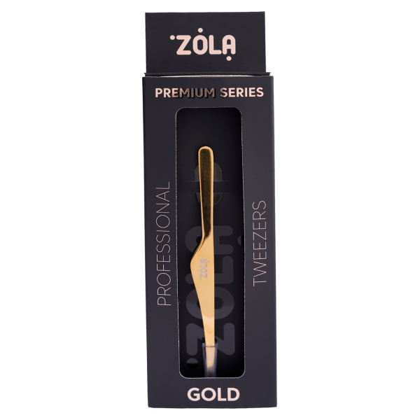 Пінцет скошений професійний для брів преміум серія ZOLA GOLD
