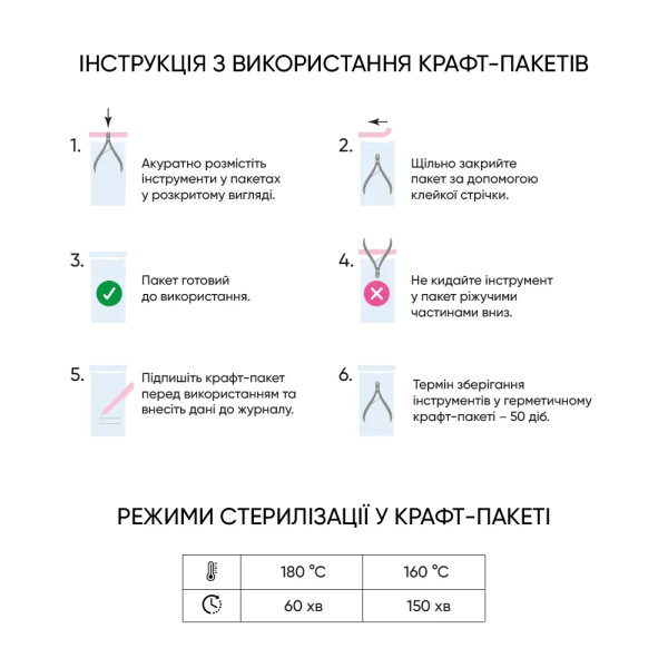 Крафт-пакети Microstop WHITE з індикатором 4 класу 100×200 мм, 100 шт Крафт-пакети Microstop WHITE з індикатором 4 класу 100×200 мм, 100 шт