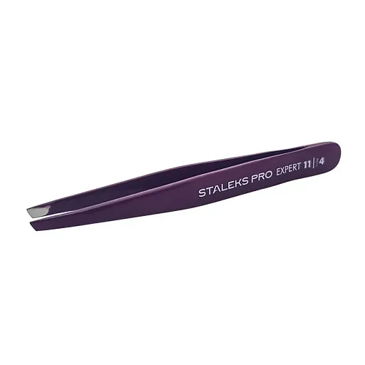Пинцет для бровей Staleks Expert 11 Type 4v (узкие скошенные кромки), фиолетовый