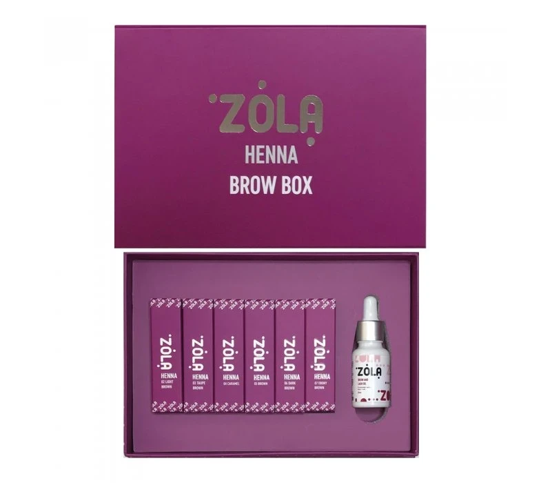 Хна Бокс (Henna mini brow Box) ZOLA - 6 шт по 5 гр + олія для брів 15 мл