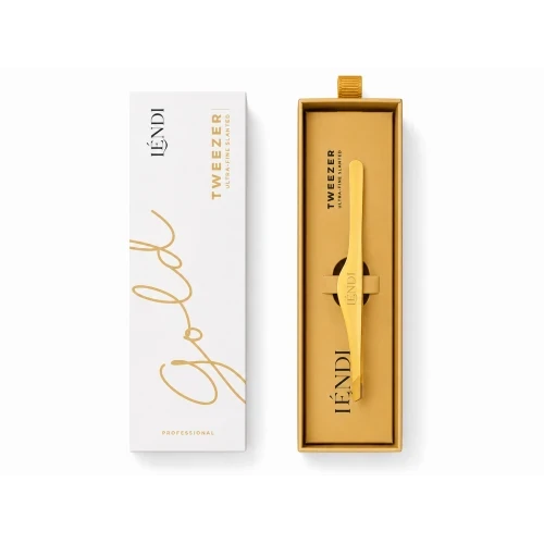 Пінцет для брів скошений ультратонкий Lendi Ultra-fine slanted, золотистий