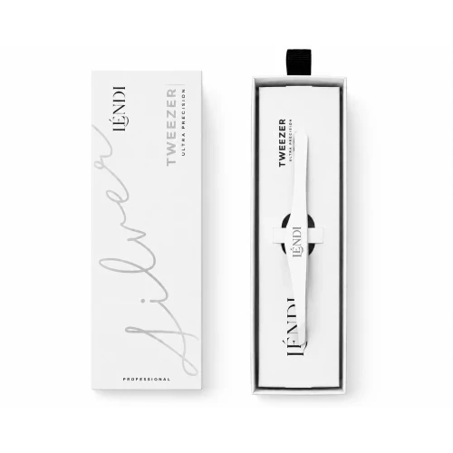 Пінцет для брів скошений ультратонкий Lendi Ultra-fine slanted, сріблястий